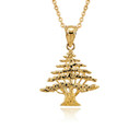 Gold Cedar Tree of Lebanon Charm Pendant Necklace(Available In Yellow/Rose/White Gold)