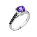 White Gold Amethyst and Black Diamond Solitaire Engagement Ring