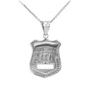 White Gold Police Badge Charm Pendant Necklace