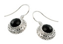 Sterling Silver Checkerboard Cut Black Onyx Earrings