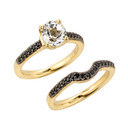 Yellow Gold Black Diamond Engagement Wedding Set