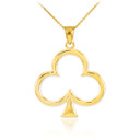 Yellow Gold 3 Leaf Clover Lucky Shamrock Clubs Pendant Necklace