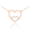 14k Rose Gold Double Heart Necklace with Diamonds