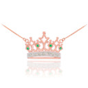 14k Rose Gold Emerald Royal Crown Necklace with Diamonds