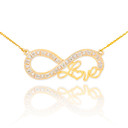 Yellow Gold Diamond Infinity Love Pendant Necklace