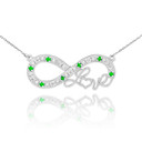 14k White Gold Emerald Infinity "Love" Script Necklace with Diamonds