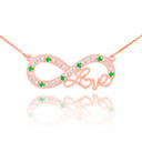 14k Rose Gold Emerald Infinity "Love" Script Necklace with Diamonds