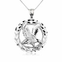Sterling Silver Eagle in Wreath Pendant Necklace