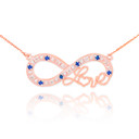 14k Rose Gold Sapphire Infinity "Love" Script Necklace with Diamonds