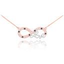 14k Two-Tone Rose Gold Infinity "Love" Script Necklace with Black and Clear Diamonds