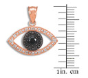 Rose Gold Evil Eye Pendant Necklace with Clear and Black Diamonds