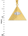 Two-Tone Gold Egyptian Pyramid All-Seeing Eye Of Horus Wadjet Pendant  with measurement