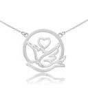 14k White Gold Dove with Heart Necklace