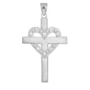 White Gold Cross with Diamond Heart Pendant