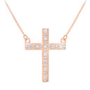 14k Rose Gold Diamond Cross Necklace