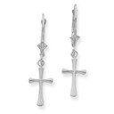 White Gold Cross with Round Tips Leverback Earrings