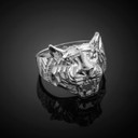 Unisex Sterling Silver Diamond Cut Tiger Ring