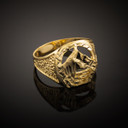 Gold Horse Head with Horseshoe Ring(Available in Yellow/Rose/White Gold)