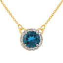 14k Gold Diamond Blue Topaz Necklace