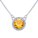 14k White Gold Diamond Citrine Necklace