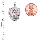 Solid White Gold Diamond Cut Lion Head Pendant Necklace