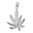 White Gold Marijuana Charm Pendant