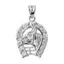 Sterling Silver Horseshoe with Horse Head Charm Pendant