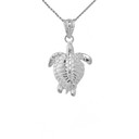 Solid White Gold Turtle Charm Pendant Necklace