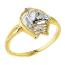 Gold Horseshoe with Horse Head Diamond Ring
