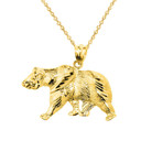 Solid Yellow Gold Diamond Cut Bear Pendant