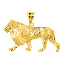 Yellow Gold Diamond Cut Lion Pendant Necklace