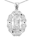 Sterling Silver Our Lady of Guadalupe Charm Pendant Necklace