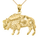 Yellow Gold Diamond Cut Bison Pendant Necklace