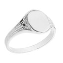 Solid White Gold Oval Engravable Signet Ring