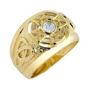 Yellow Gold Personalized Celtic Cross Birthstone Men's Ring