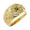 Yellow Gold Personalized Celtic Cross Birthstone Men's Ring