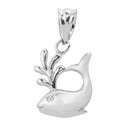 Solid White Gold Diamond Whale Charm Pendant Necklace