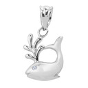 Fine Sterling Silver Diamond Whale Charm Pendant Necklace