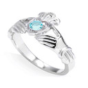 White Gold Cubic Zirconia Claddagh Birthstone Ring