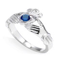 White Gold Cubic Zirconia Claddagh Birthstone Ring