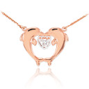 14k Rose Gold Two Dolphins CZ Necklace
