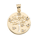 Yellow Gold Tree of Life Family Tree Disc Pendant with Birthstones
