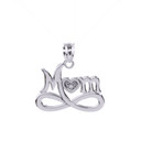 White Gold Infinity "MOM" Heart with Diamond Pendant Necklace