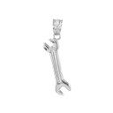 Polished White Gold Open End Wrench Pendant Necklace