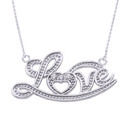 14k White Gold "Love" Script Diamond Pendant Necklace