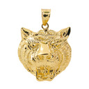 Yellow Gold Diamond Cut Tiger Head Charm Pendant