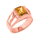 Rose Gold Crucifix Cross Aquamarine Gemstone Men's Ring