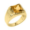 Solid Yellow Gold Aquamarine Gemstone Men's Ring