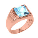 Solid Rose Gold Aquamarine Gemstone Men's Ring