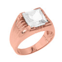 Solid Rose Gold Aquamarine Gemstone Men's Ring